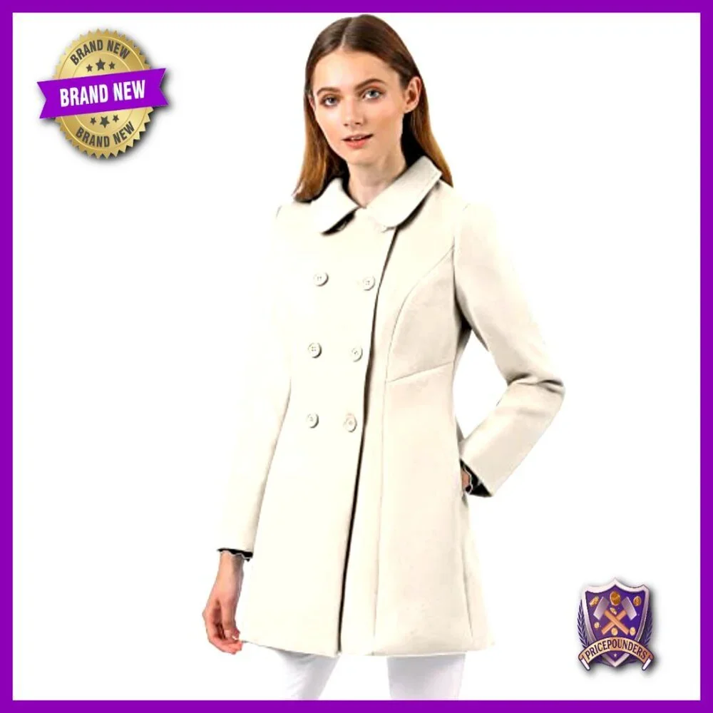Peter Pan Collar Double Breasted Long Trench Pea Coat Classic Elegant Workwear
